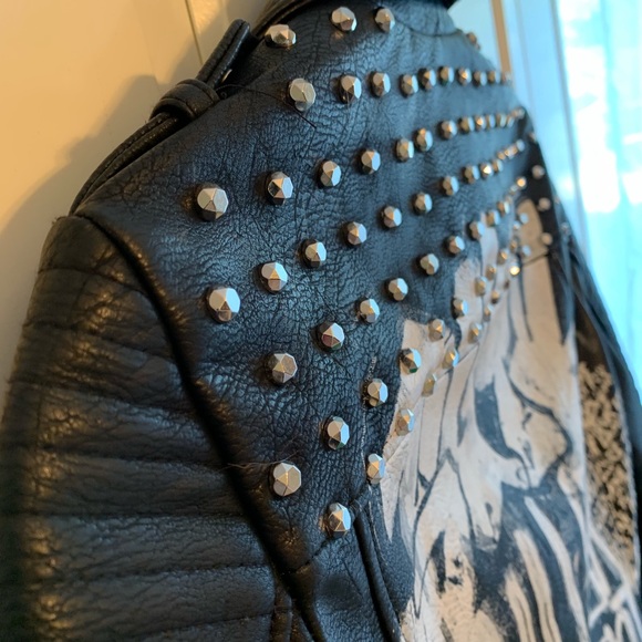 Black punk motorcycle jacket - Picture 3 of 5